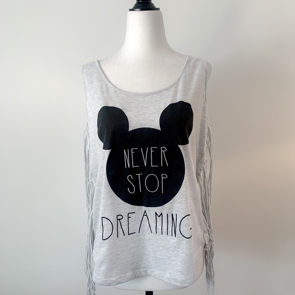 Disney Mickey Gray Boho Fringe Tank Top Size Large - Picture 4 of 9